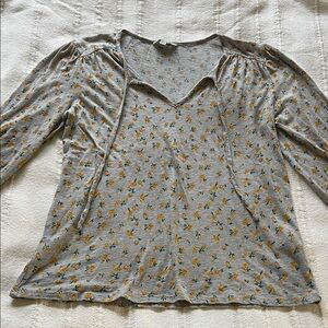 Lucky Brand Gray Floral Blouse